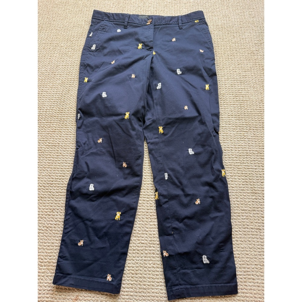 Talbots Relaxed Chino Pants 8P Navy Embroidered Dogs Ankle Length Petite